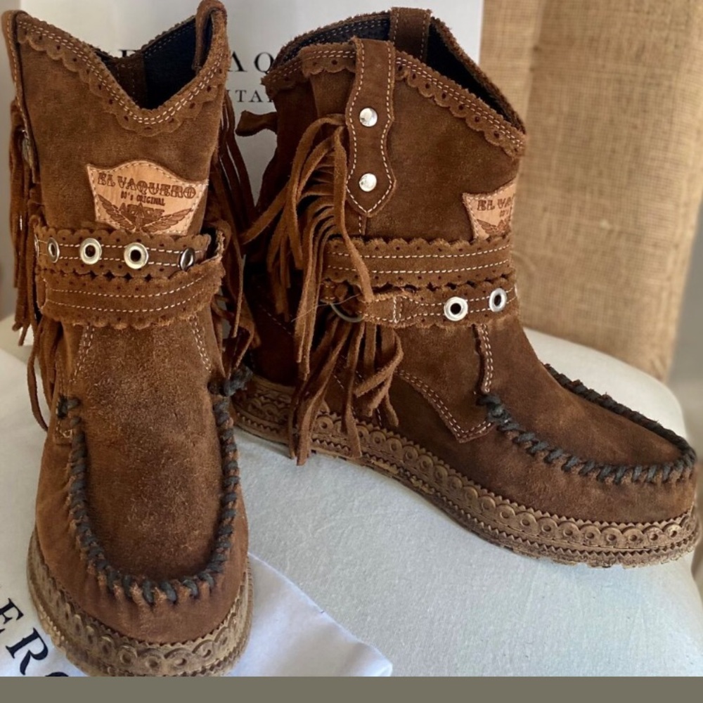 Brown Suede Ankle Boots with Fringe - Picture 4 of 8